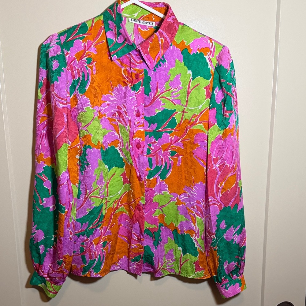 David Hayes Vintage Floral Button-Up Blouse